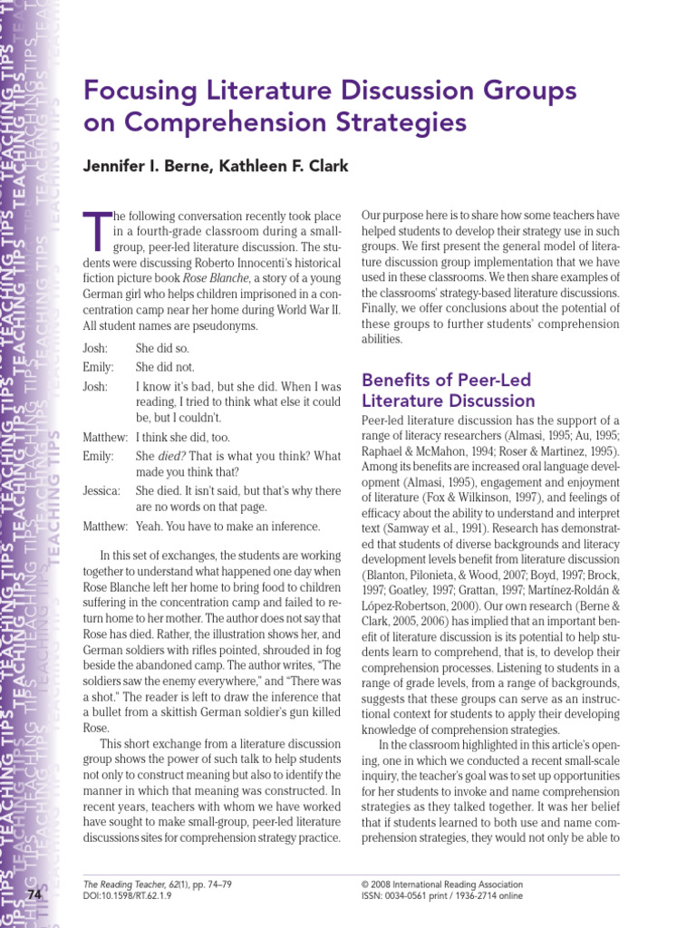 Focusing Literature Discussion Groups On Comprehension Strategies PDF
