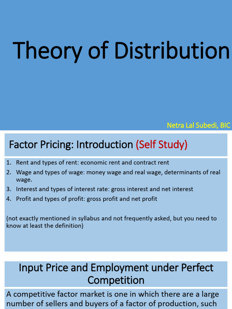 Theory of Distribution PDF Labour Economics Perfect Competition