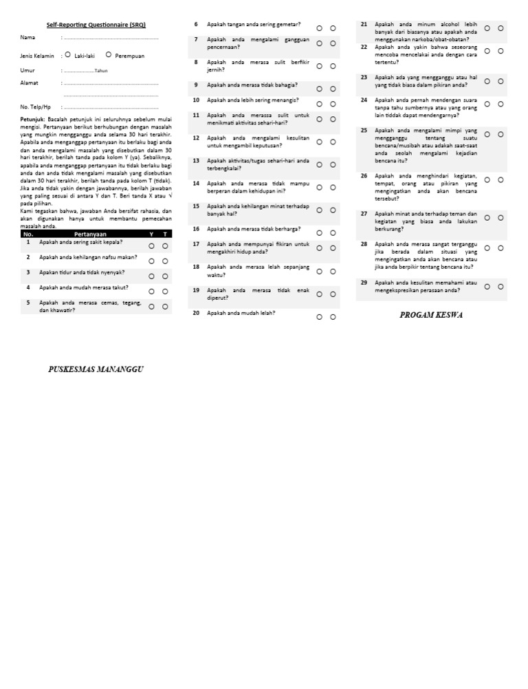 Kuesioner Kesehatan Mental SRQ | PDF