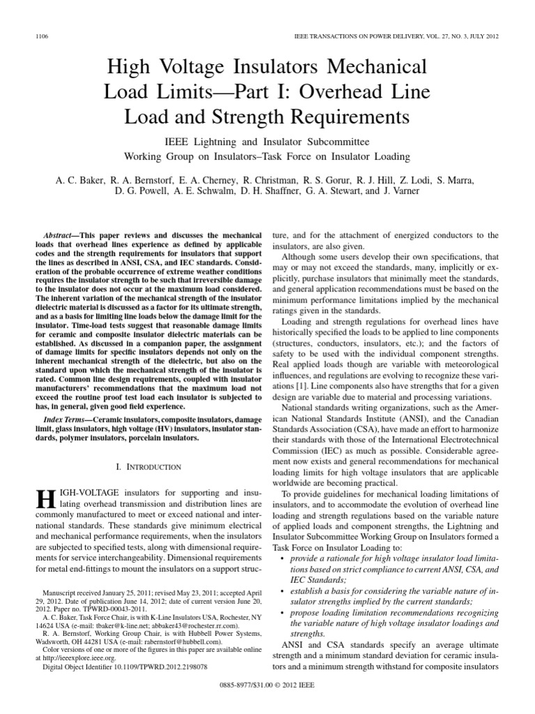 High Voltage Insulators Mechanical Load Limit Part I PDF