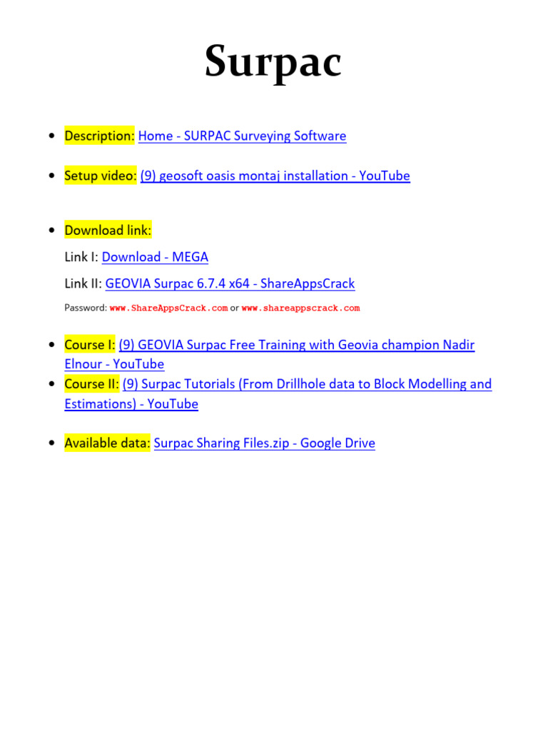Surpac 6.7.4 Download and Training Resources | PDF