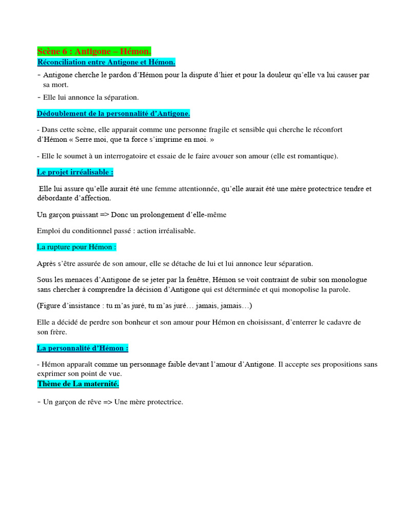 Antigone et Hémon : Réconciliation et Rupture | PDF