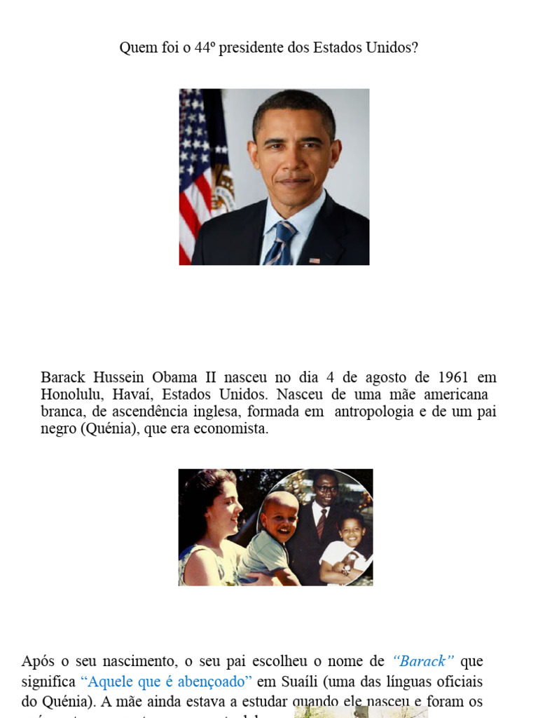 Barack Obama: 44º Presidente dos EUA | PDF | Barack Obama | Os Estados ...