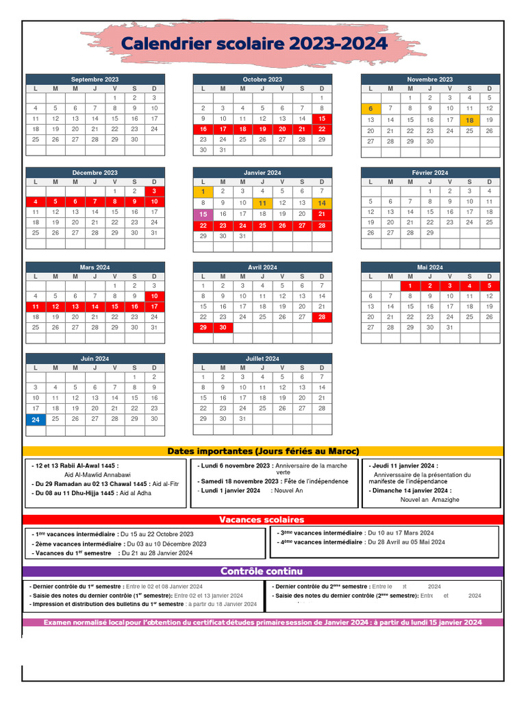 Calendrier Scolaire 2023-2024