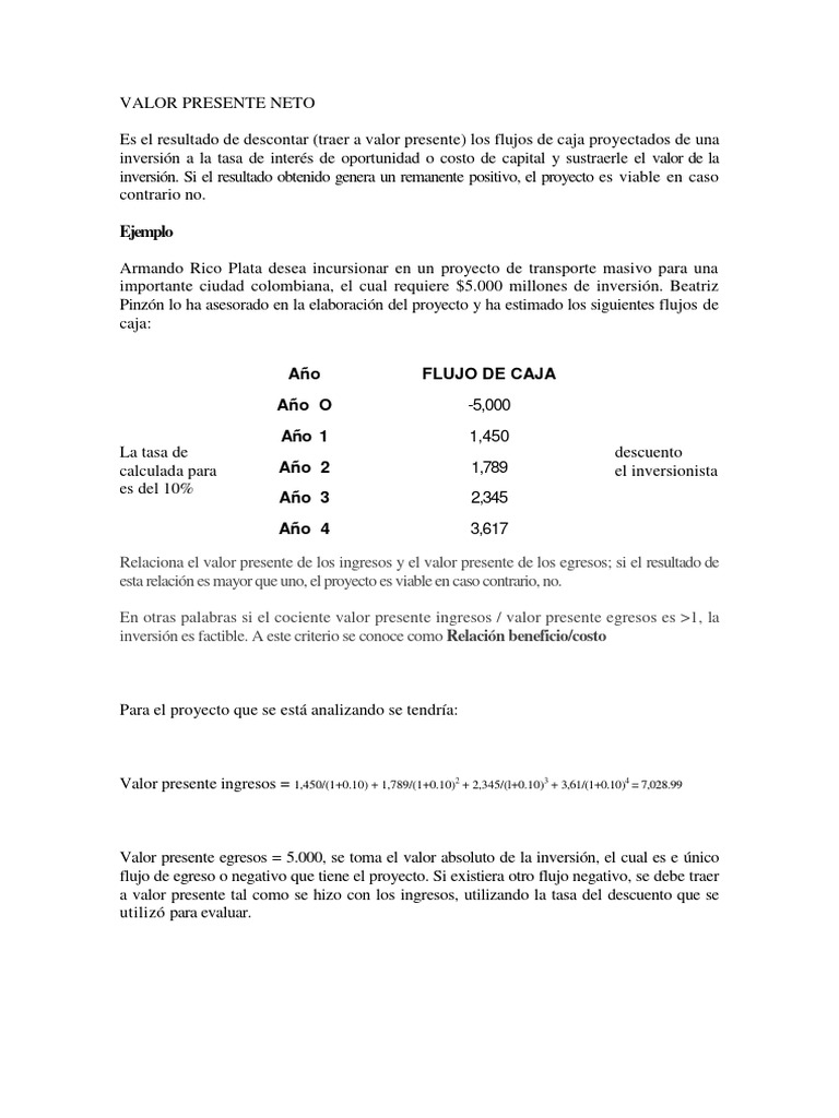 Cálculo de Valor Presente Neto y TIR | PDF | Economias | Inversiones