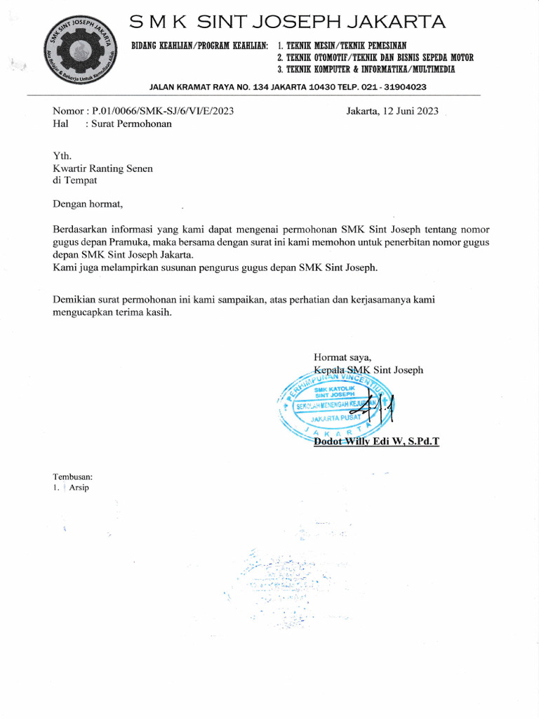 Surat Permohonan Nomor Gugus Depan SMK | PDF