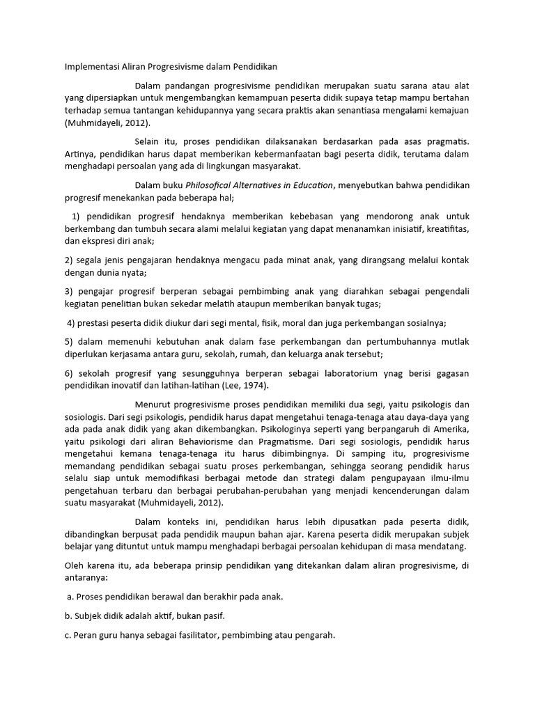 Implementasi Aliran Progresivisme Dalam Pendidikan | PDF
