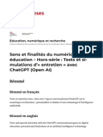 Sens Et Nalités Du Numérique en Éducation - Hors-Série: Tests Et Si-Mulations D' Entretien Avec Chatgpt (Open Ai)