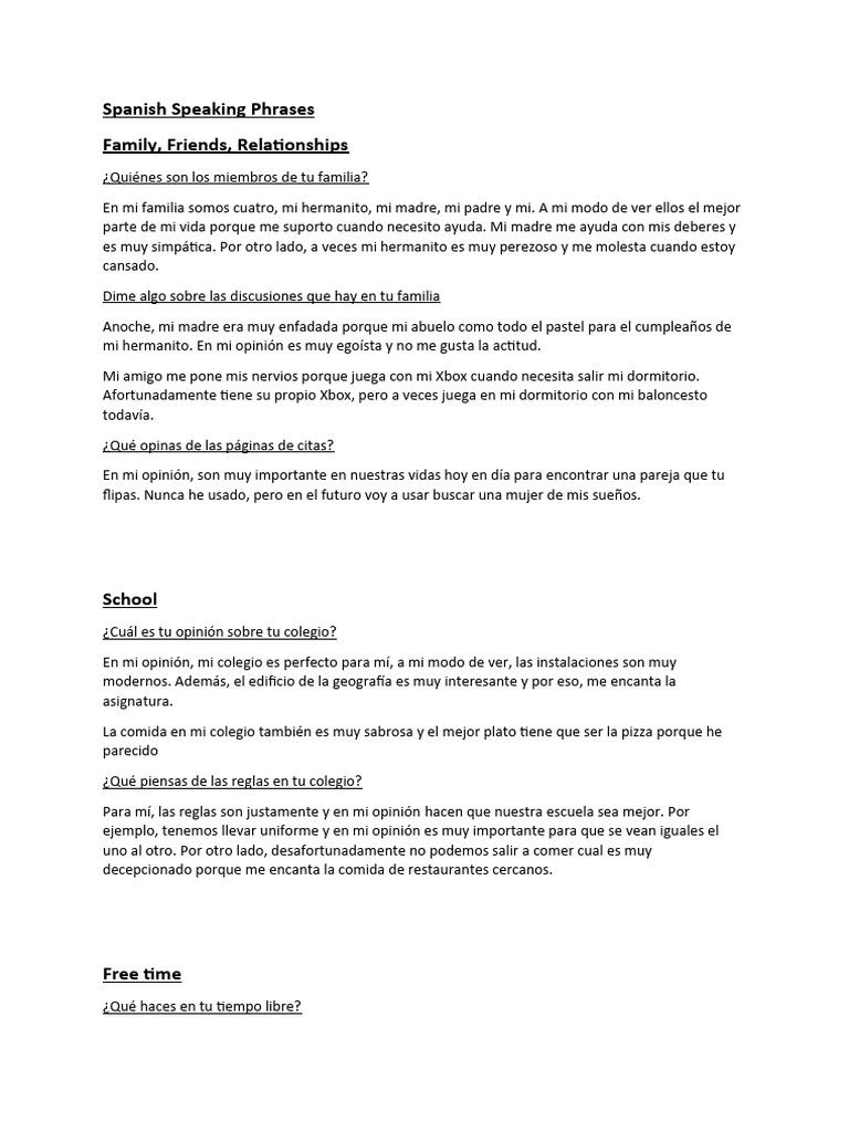 Spanish Phrases for Teens | PDF
