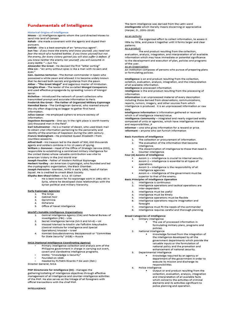Intelligence Fundamentals and History | PDF | Espionage | Military ...