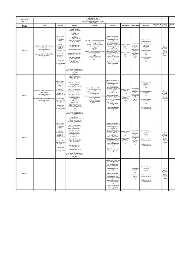 Students Timetable Odd Sem 2023-24 - VAC1 | PDF