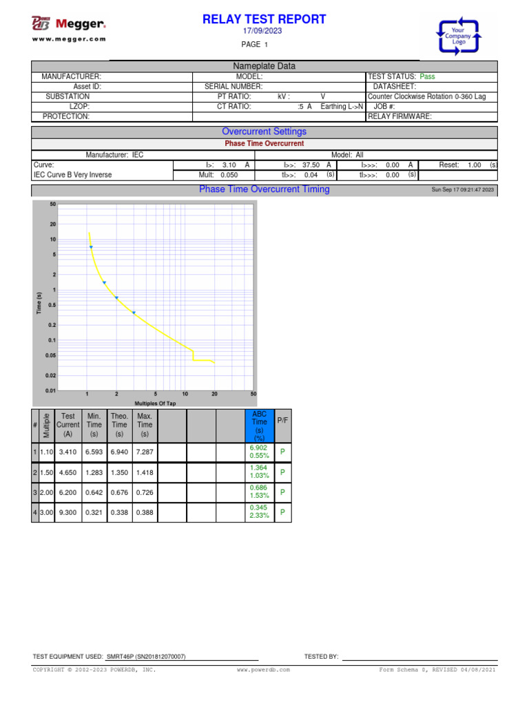 Relay Test Report Overcurrent Settings PDF Electrical Engineering