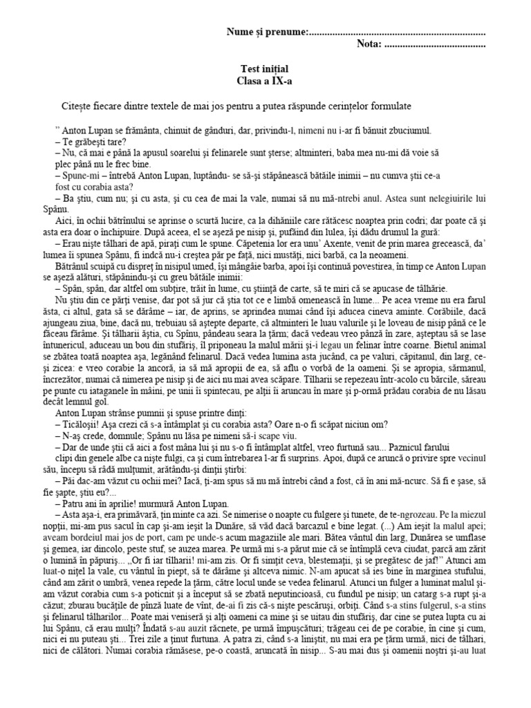 Test Initial Romana 9, r2 | PDF