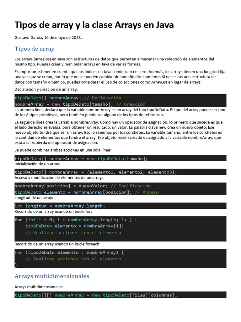 Tipos de Array y La Clase Arrays en Java | PDF
