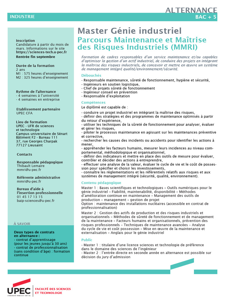 Master MMRI en Alternance UPEC | PDF | Risque | Ingénieur industriel