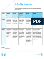 Rubric: Speaking Assessment: Criteria Advanced 5 Proficient 4 Approaching Proficiency 3 Developing 2 Beginning 1 Content