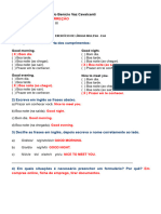 EXERCÍCIO DE LÍNGUA INGLESA - EJA - Saudações e Formulário