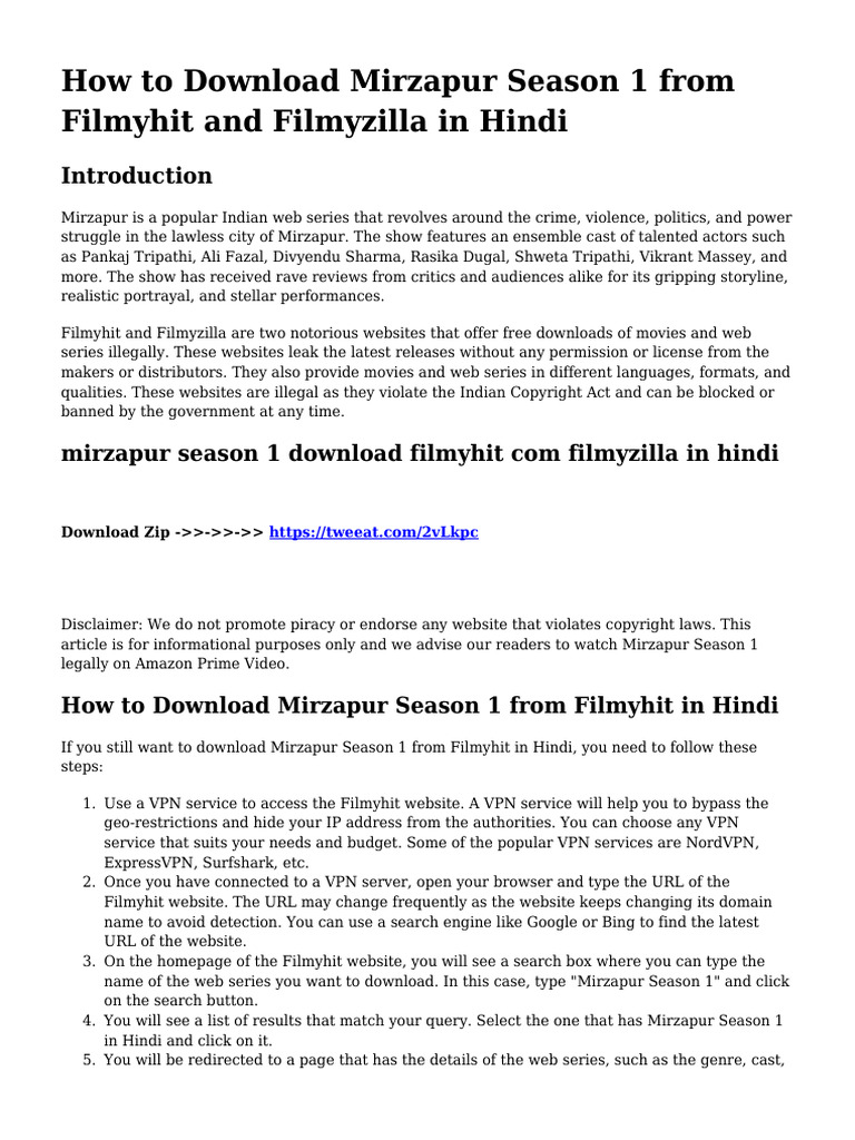 How To Download Mirzapur Season 1 From Filmyhit and Filmyzilla in Hindi PDF