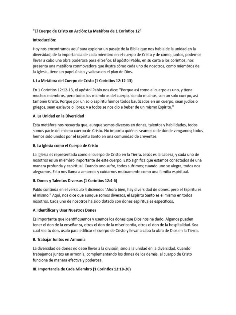 El Cuerpo de Cristo en Unidad y Diversidad | PDF | Cristo (título ...