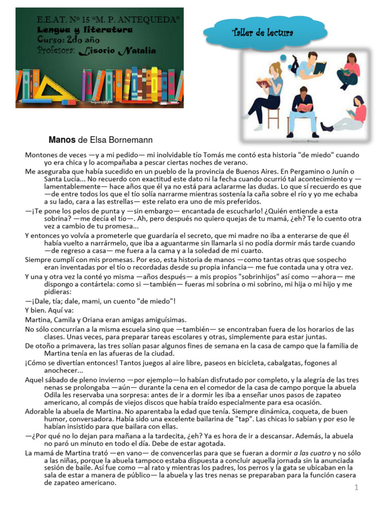 Manos: Cuento de Elsa Bornemann | PDF