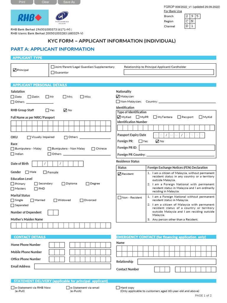 RHB Individual Application Form Guide | PDF | Credit Card | Investing