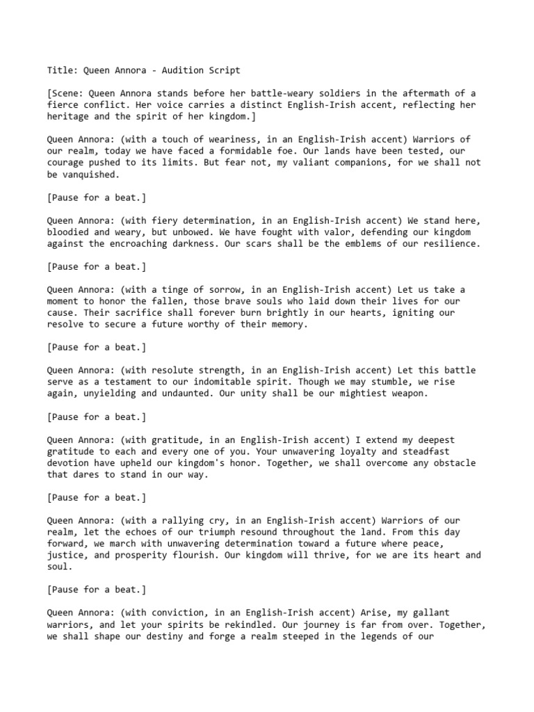 Queen annora from medieval life script pdf pdf