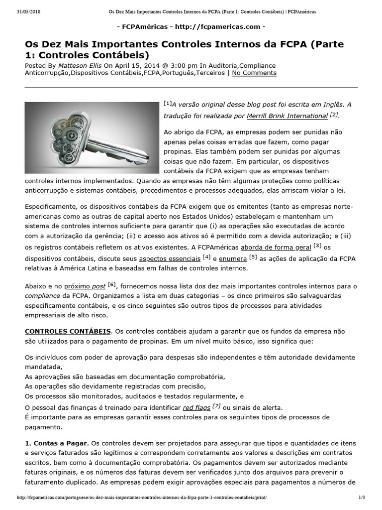 Artigo FCPAmericas - Os Dez Mais Importantes Controles Internos Da FCPA ...