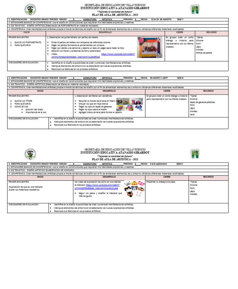 Plan de Aula de Artística 2023 | PDF
