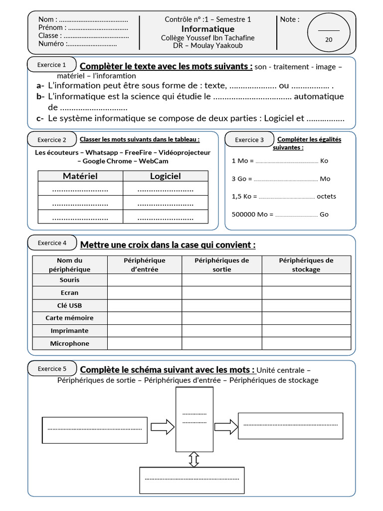 Contrôle Informatique Semestre 1 | PDF | Ordinateurs