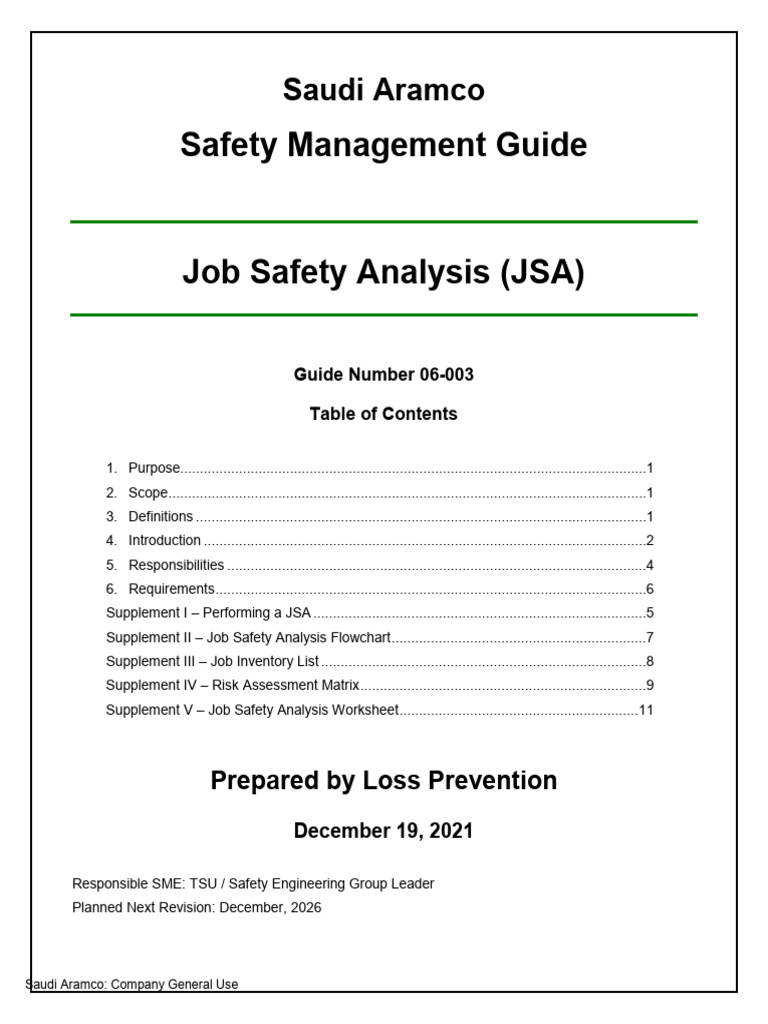 Smg 06 003 Job Safety Analysis Jsa Pdf Risk Hazards