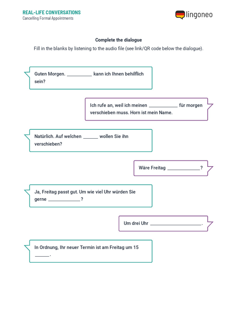 Cancelling Formal Appointments - Worksheet Dialogue Exercise | PDF