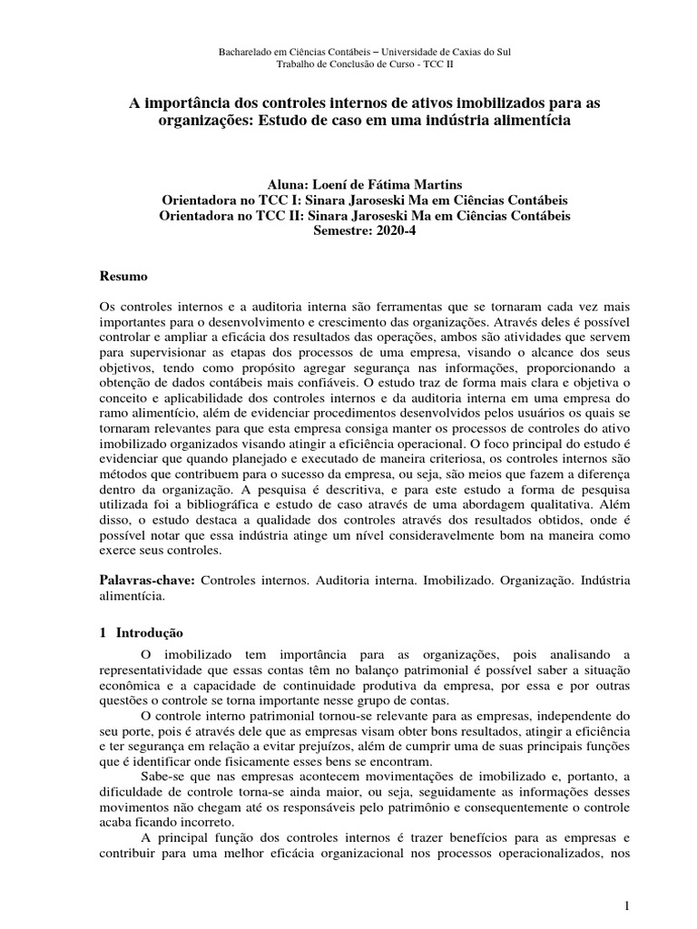 Controles Internos em Indústrias Alimentícias | PDF | Auditoria interna ...