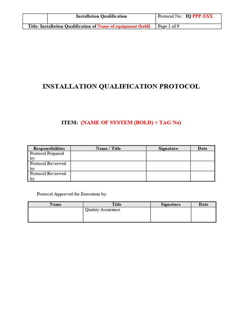 Installation Qualification Protocol Template | PDF | Calibration ...
