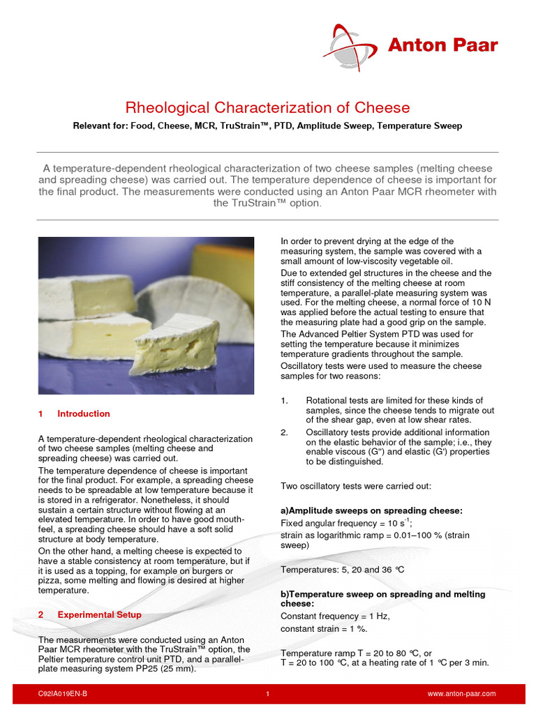 C92IA019EN-B_ApplReport_Rheology_Cheese | PDF | Rheology | Viscoelasticity