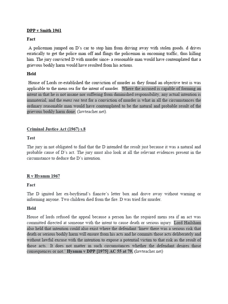 Cases of Indirect Intent PDF Intention (Criminal Law) Murder