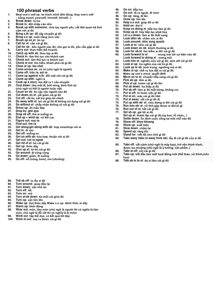 100 Phrasal Verbs Pdf