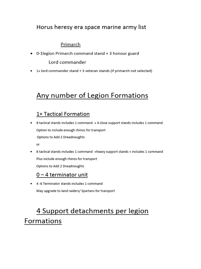 Generic Horus Heresy Era Space Marine Army List Draft3 1 | PDF ...