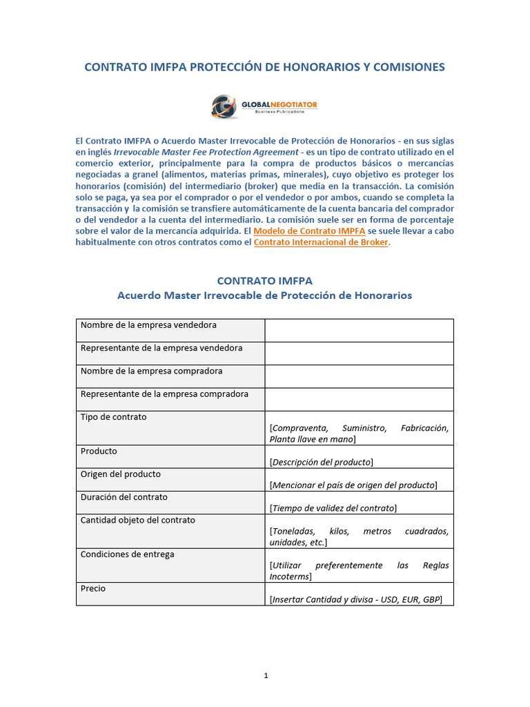 Contrato IMFPA: Protección de Honorarios | PDF | Bancos | Carta de crédito