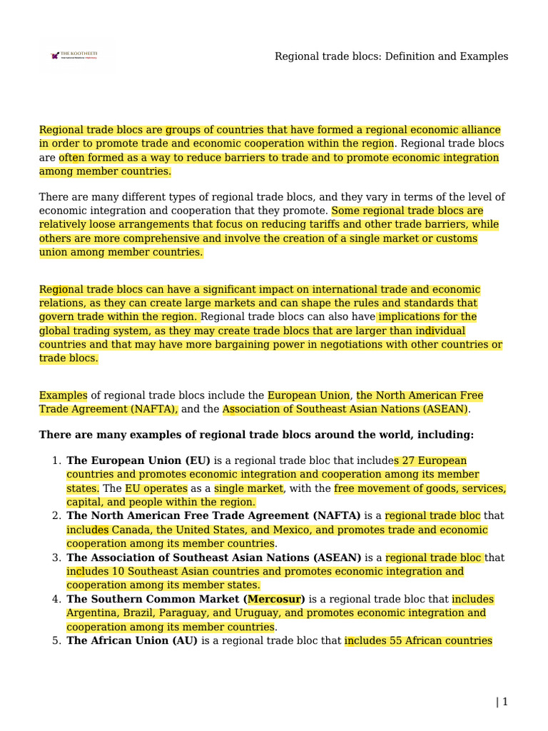 Understanding Regional Trade Blocs | PDF | Regional Integration | Trade