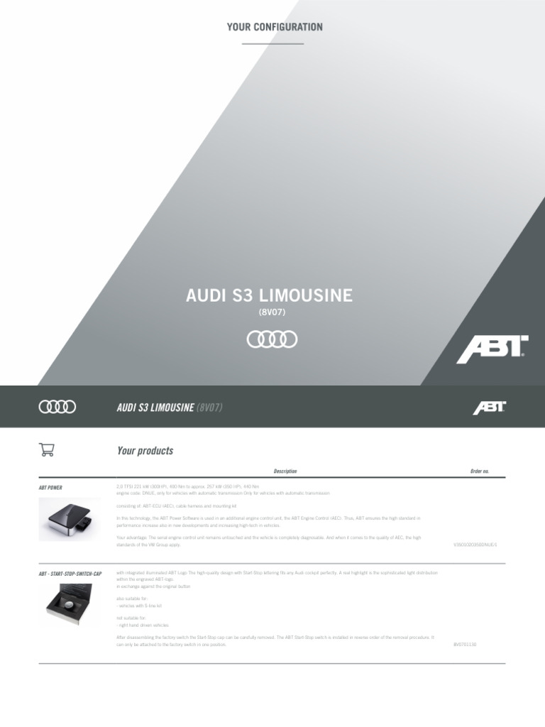 ABT - Configuration s3 | PDF | Audi | Vehicle Technology