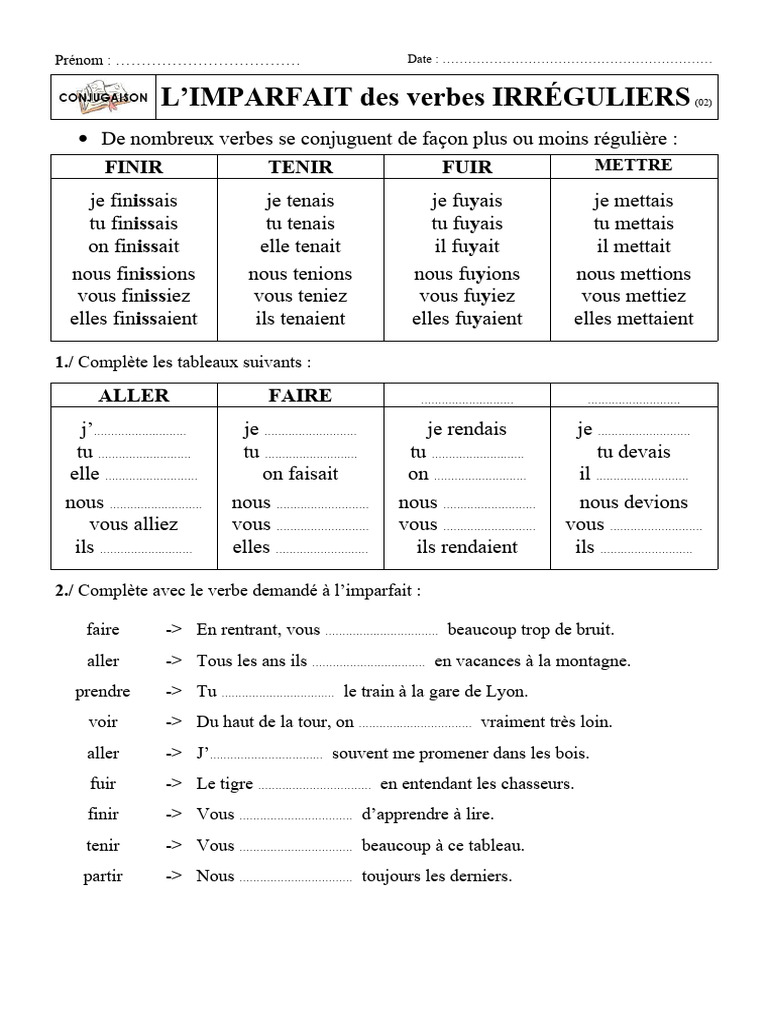 Imparfait des verbes irréguliers | PDF | Arts du langage et discipline