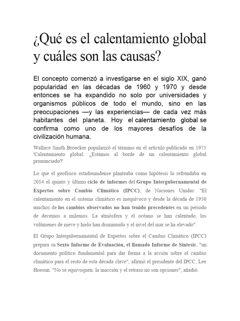 Qué Es El Calentamiento Global y Las Causas | PDF | Gases de efecto ...