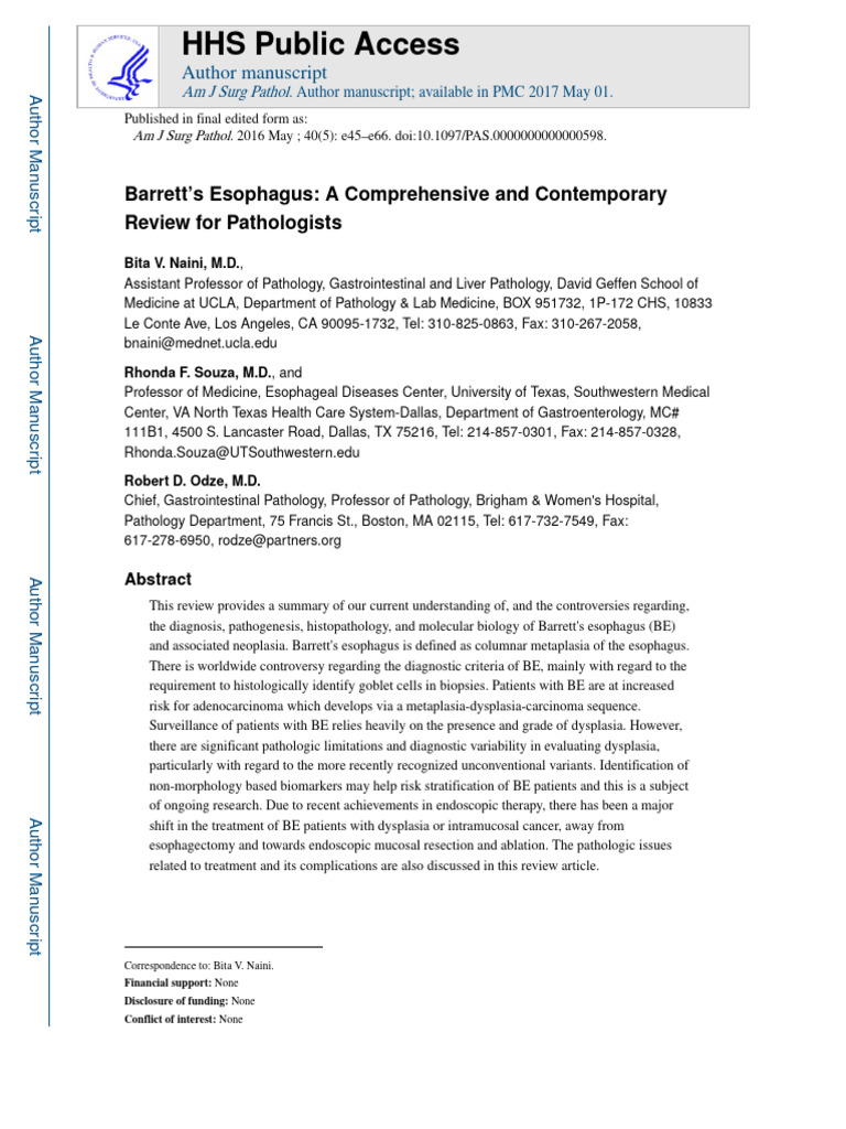 Barrett's Esophagus A Comprehensive and Contemporary PDF Esophageal Cancer Epithelium