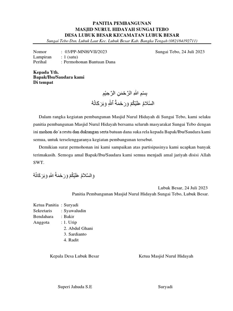 Permohonan Dana Pembangunan Masjid | PDF