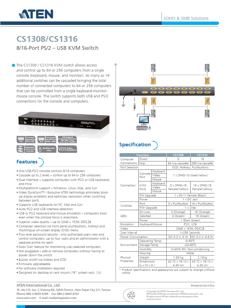 ATENcs1308 1316 Rack KVM Switch Ss en PDF Usb Computing