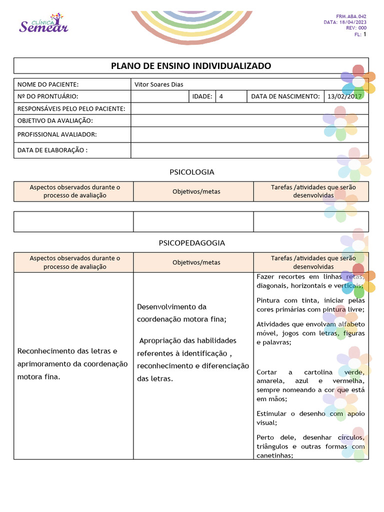 Plano de Ensino Individualizado para Vitor | PDF | Cor