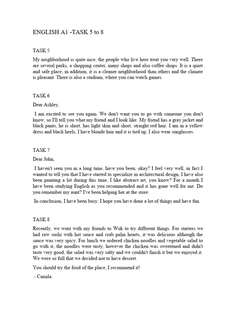 ENGLISH A1 - TASK 5 To 8 | PDF | Home & Garden