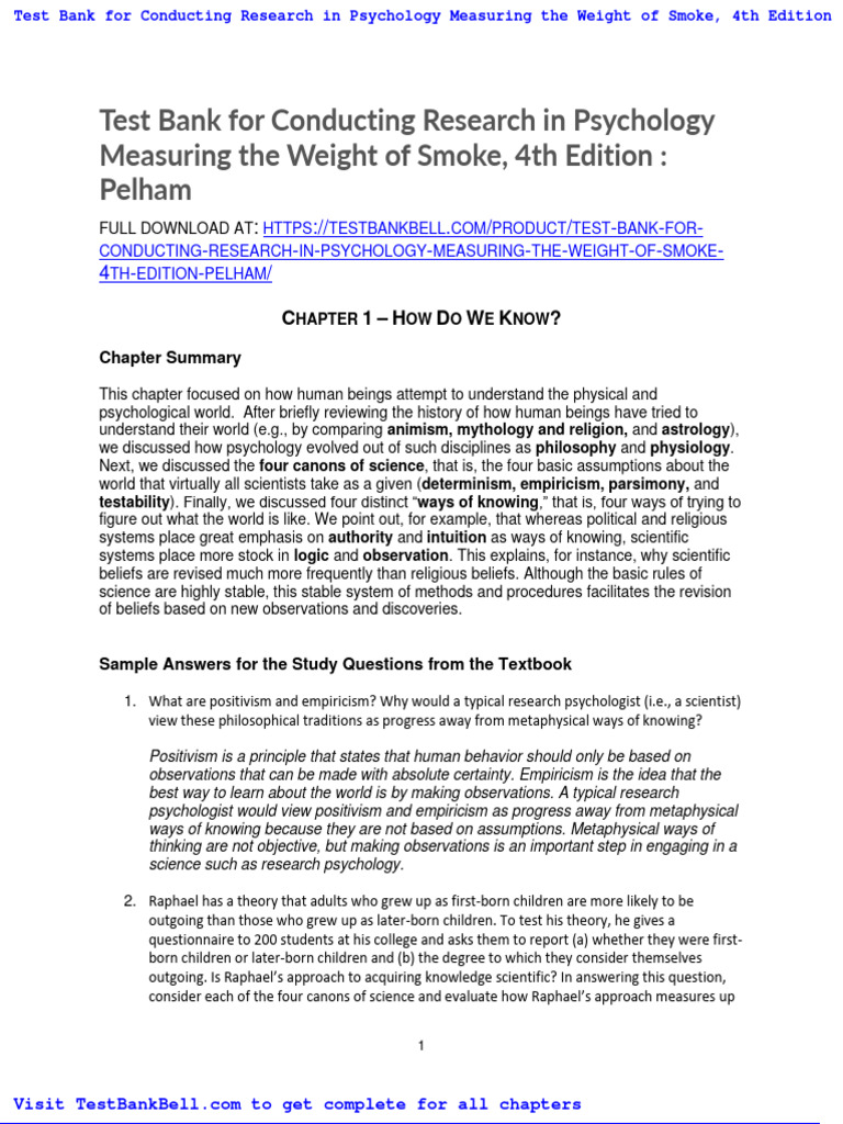 Test Bank For Conducting Research in Psychology Measuring The Weight of