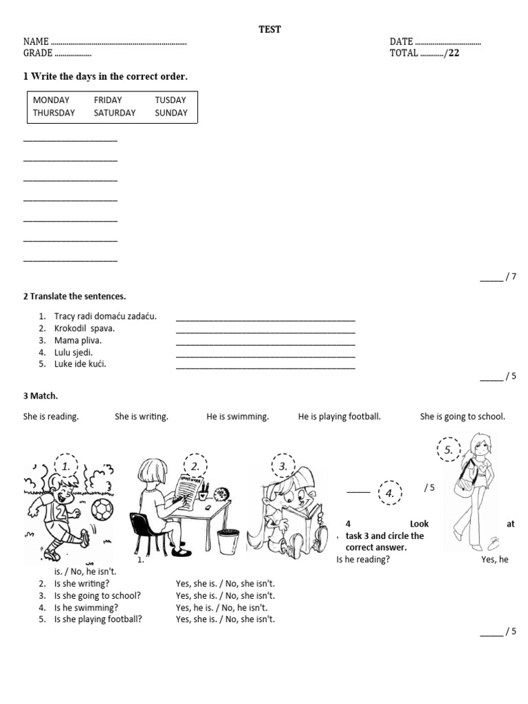 Class 4 Test 3 - 2 | PDF