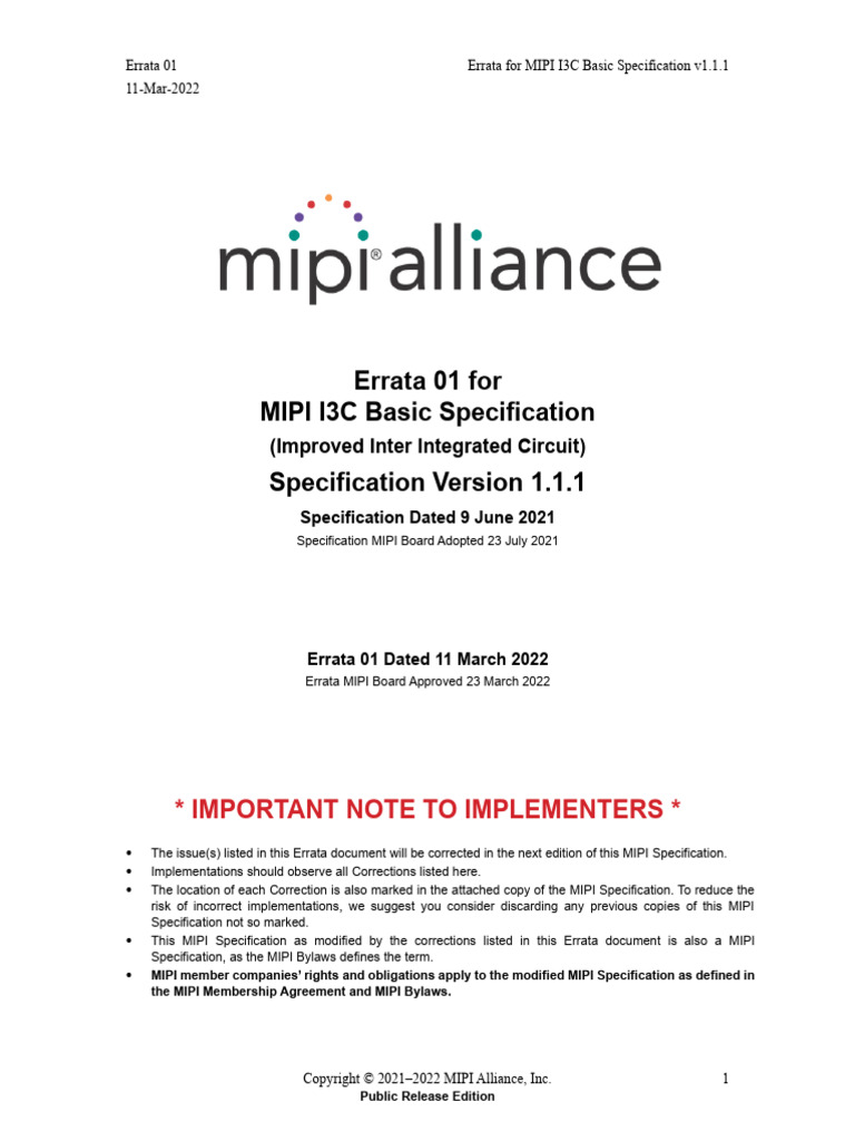 Mipi I3C Basic Specification v1 1 1 | PDF | Computer Engineering ...